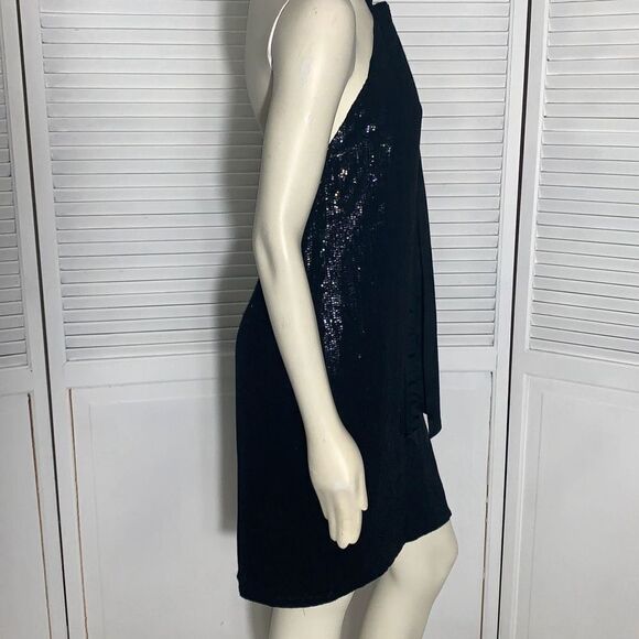 Carmen Marc Valvo - Black Sequin Halter Midi Dress Sz 10 - Picture 5 of 12